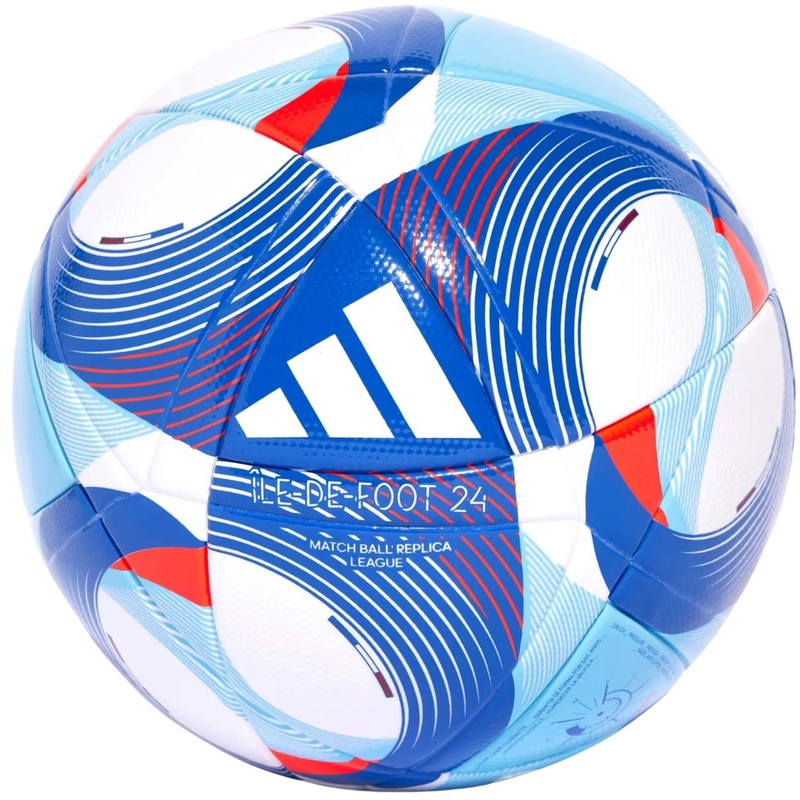 Fotbalový míč Adidas Olympics 24 League, velikost 5, modrý, bílý a červený