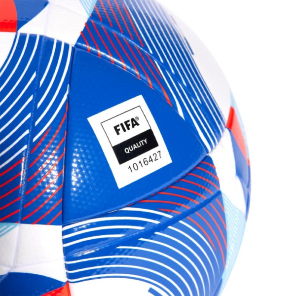 Fotbalový míč Adidas Olympics 24 League, velikost 5, modrý, bílý a červený